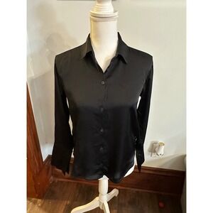 Abercrombie Fitch Black Silky Button Up Long Sleeve Shirt Womens XS